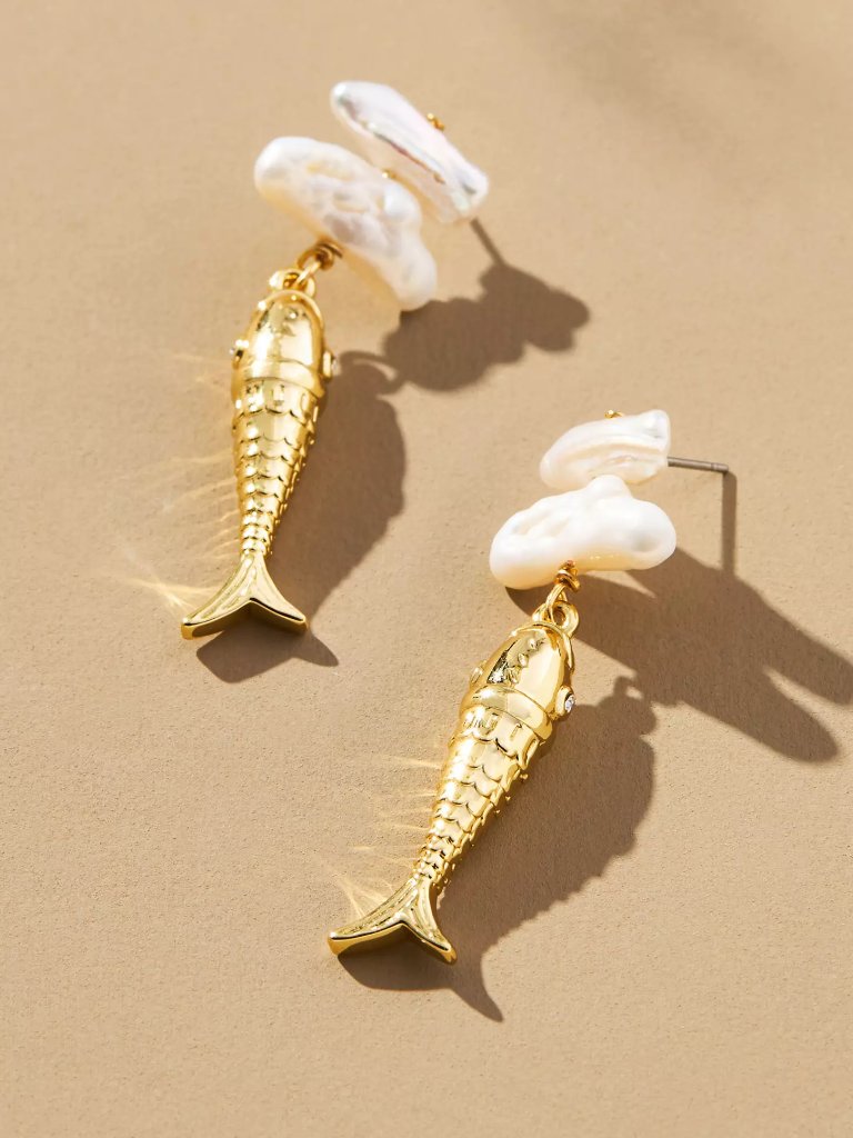 New Mignonne Gavigan Freshwater Pearl Fish 14k Gold Plated Brass Drop Earrings